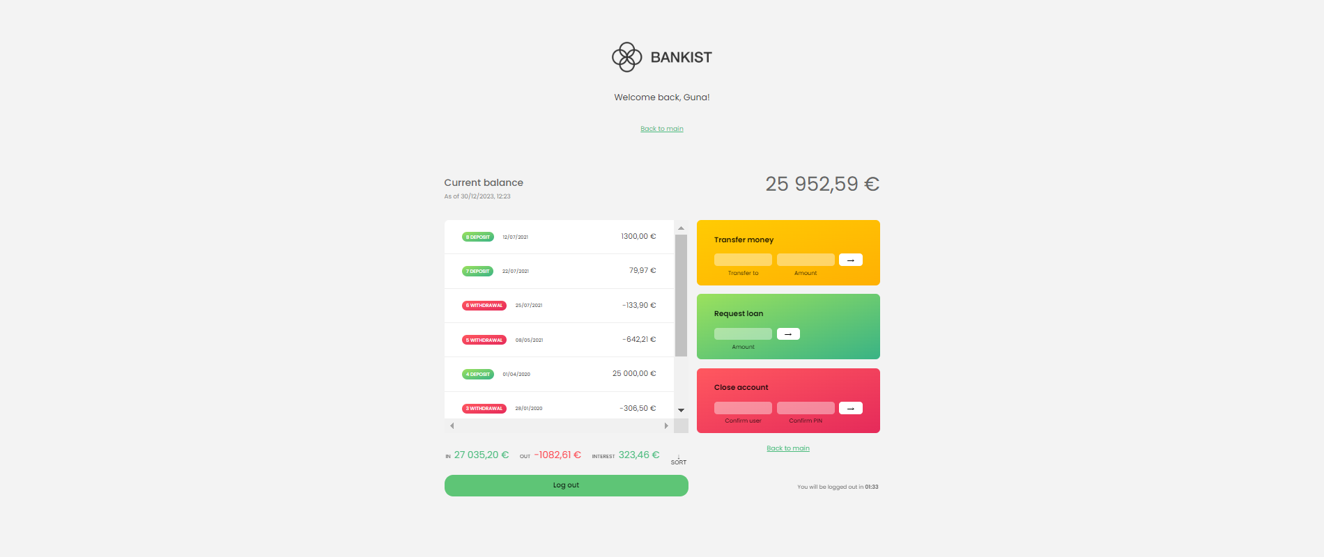 screenshot of Bankist